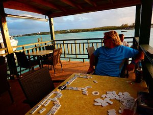 On shore playing mexican train dominos.
