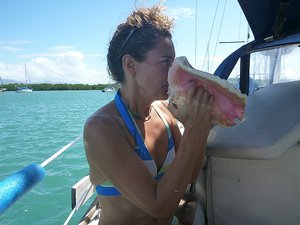 Trying out the Conch horn...