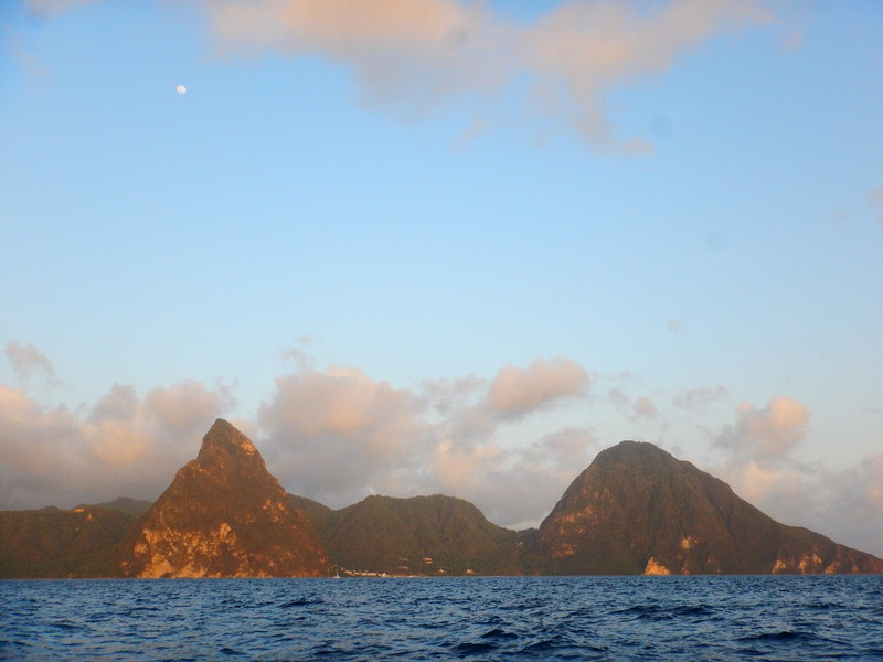 Moonrise over The Pitons.