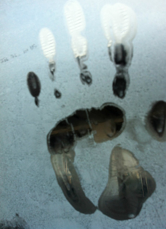 My hand print in the ice