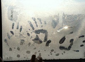 Frozen taxi window.