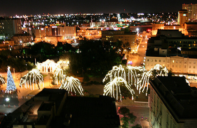 Top of the hotel; San Antonio at night