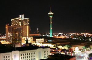 Top of the hotel; San Antonio at night