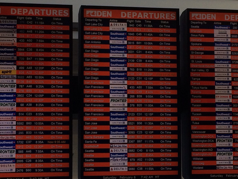 Go Broncos Departure Board at the airport