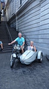 Jeff and Jane on Hagrid&#39;s &quot;motorbike&quot;