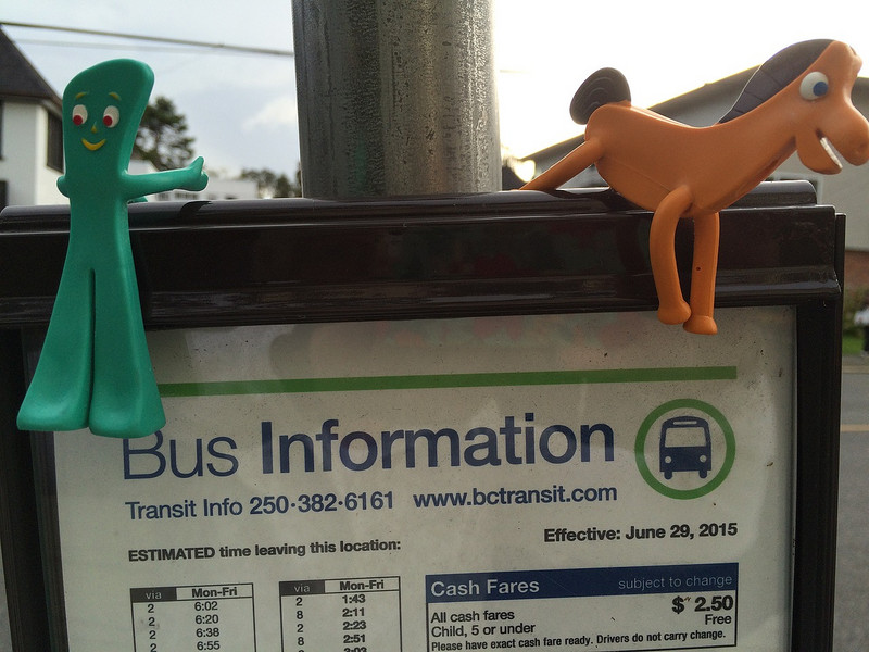 Pokey and Gumby waiting for the bus