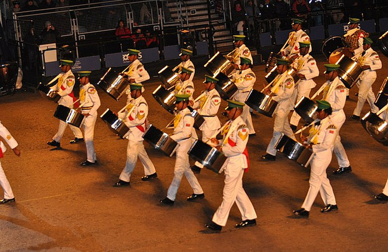 Marching military steel drum band