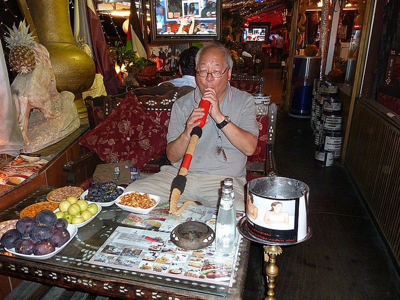 Trying out a hookah at Ali Baba