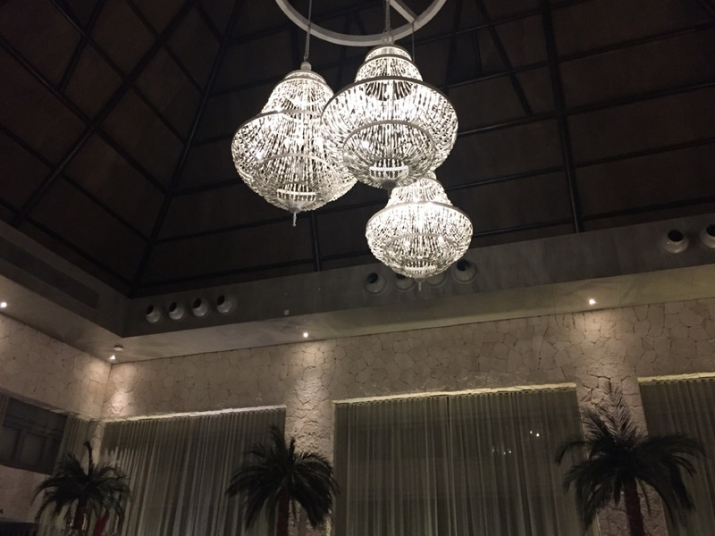 Beautiful chandeliers in the lobby.