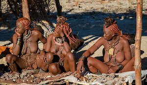 Members of the San Bushmen selling wares