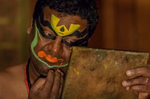 Applying make-up for Kathakali performance #1