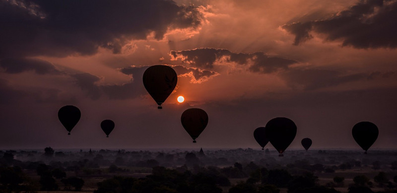 Hot air balloons at sunrise