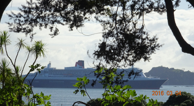 Queen Mary 2 at Anchor in the Bay of Islands