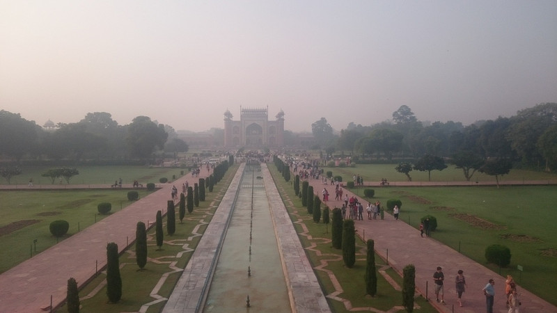 Looking back from the Taj Mahal