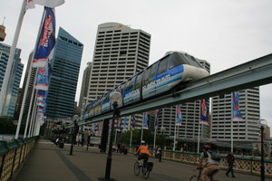 The Monorail running to and from Darling Harbour
