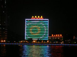 The hotel lights up with the show