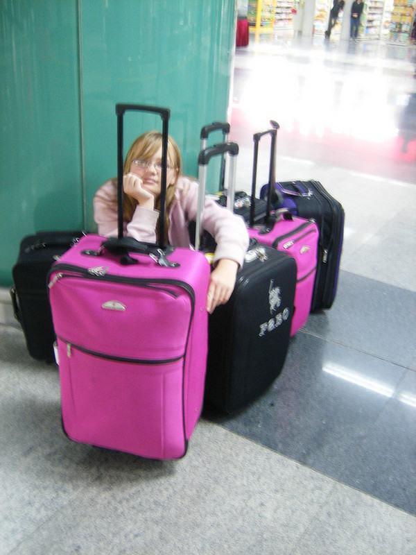 Mel with all our luggage - Nana and Pas as well