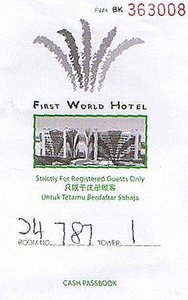 First World Hotel door ticket folder