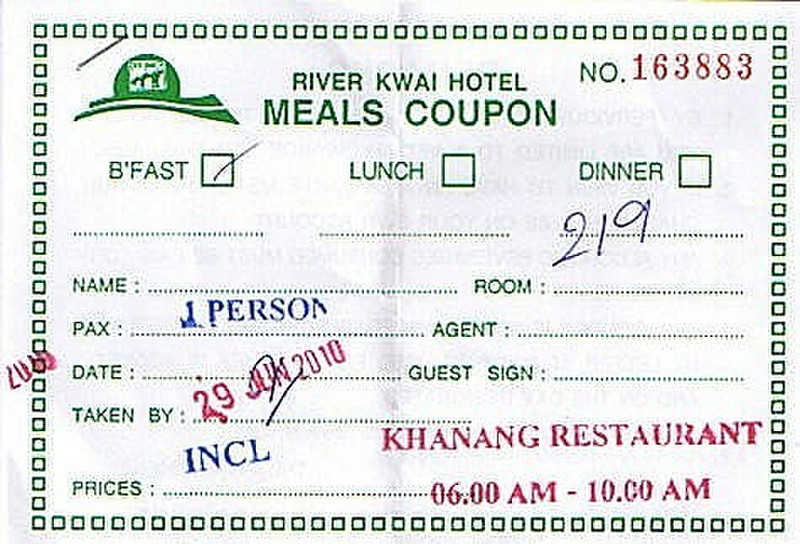 River Kwai Hotel breakfast coupon