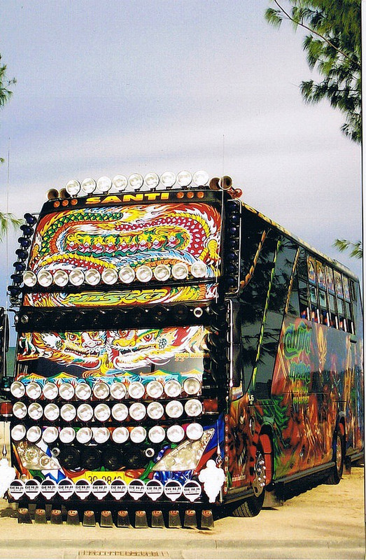 One of the many colourful buses