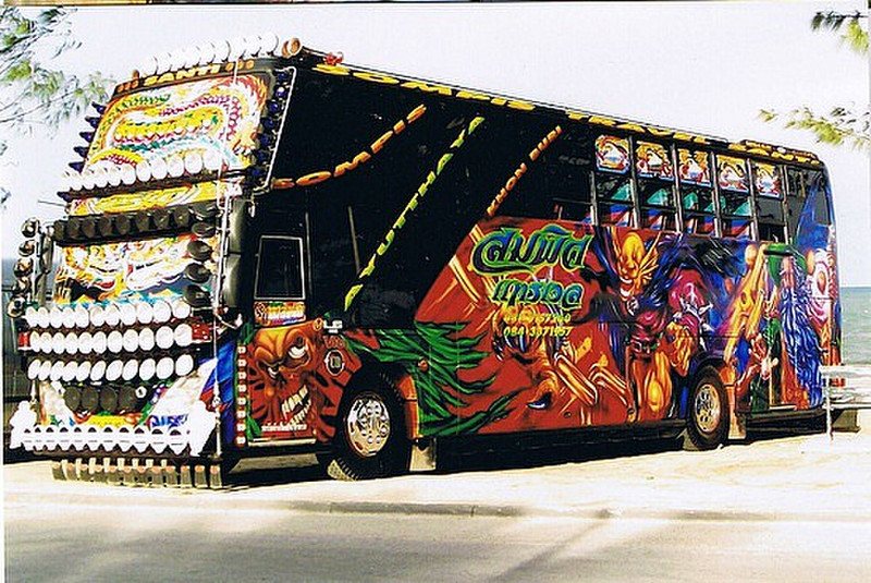 One of the many colourful buses