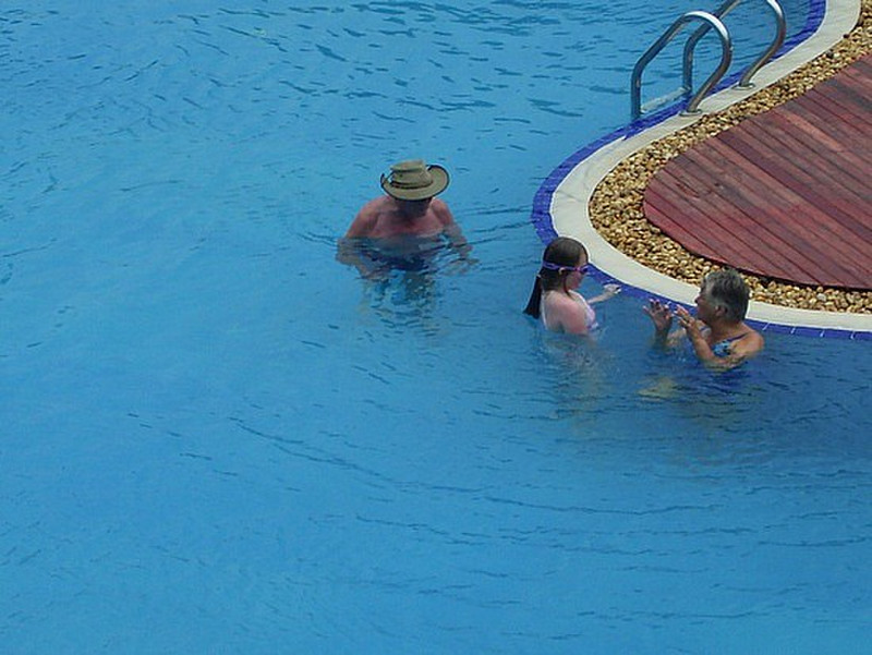 Nana, Pa and Mel in pool - taken from our room