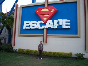 Mel in front of the Superman ride
