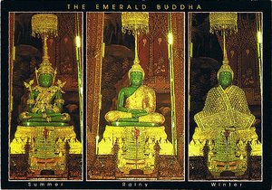 Emerald Buddha in 3 sets of robes for seasons