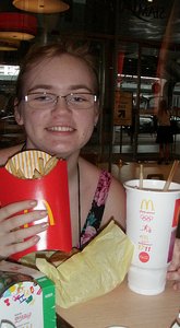 Mel with a McDonalds Extra Large meal