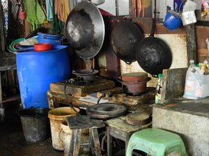 Pans in a kitchen