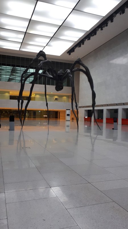 The spider sculpture in the foyer