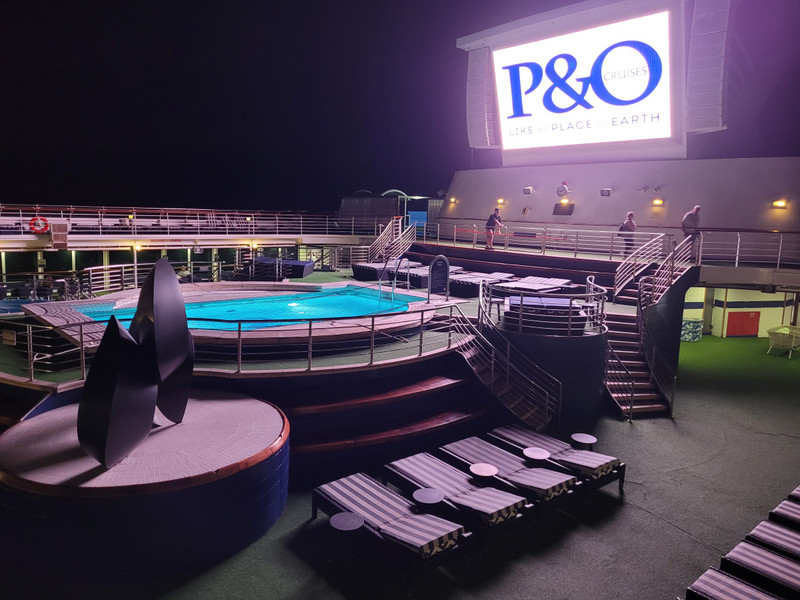 The pool area on board