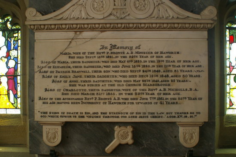 Memorial tablet in Haworth church