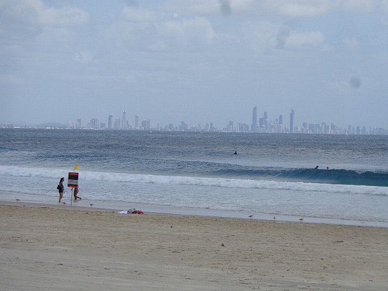 Coolangatta beach with the Gold Coast looming