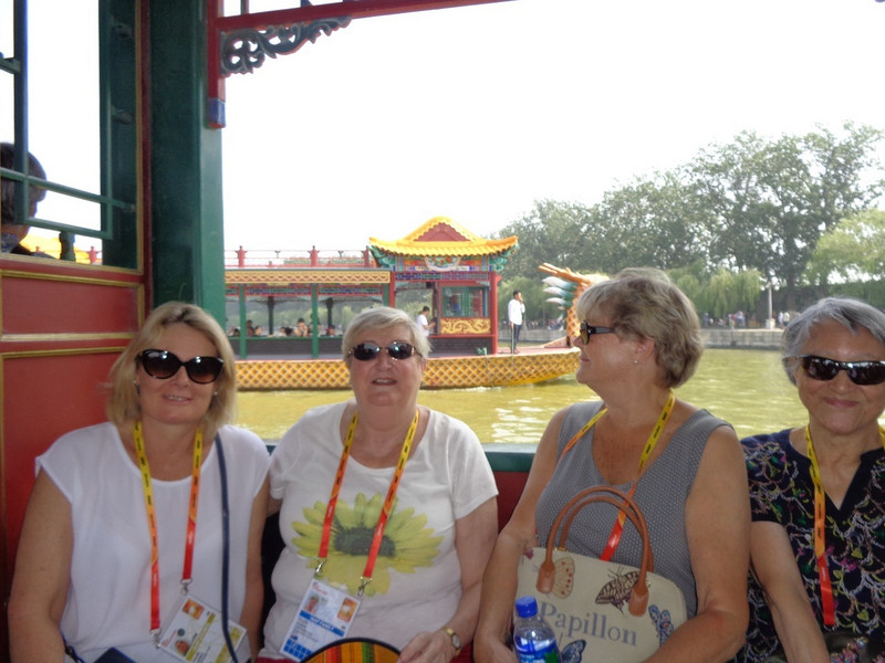 Pauline, me, Riita and Mrs Lao on the boat