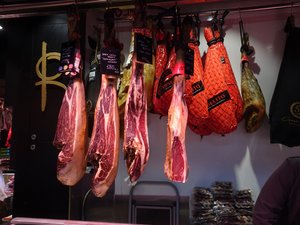 Hanging legs of meat