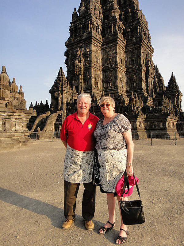 In our sarongs at the temple of Siva