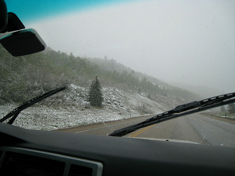 Snowy road through the mountains