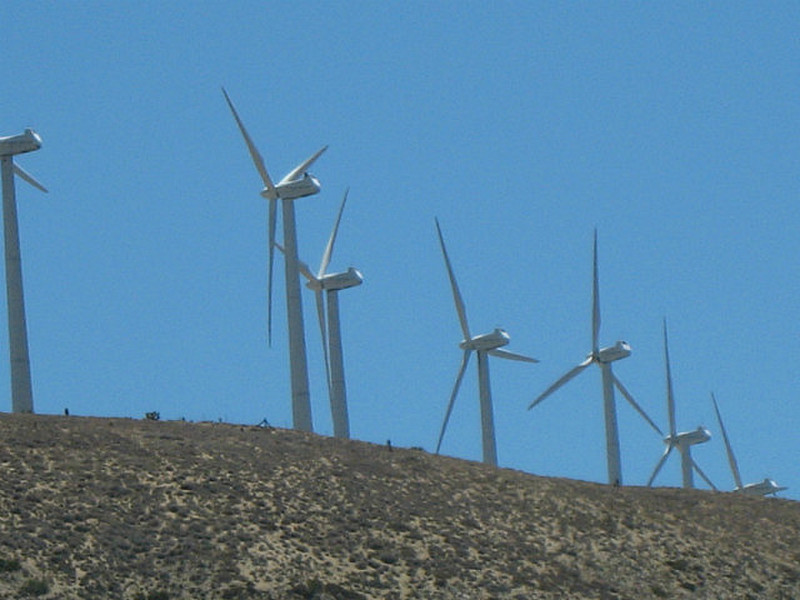 Wind turbines on top of mountain ridge