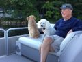 Enjoying a ride on the lake with Beamer and Pierre