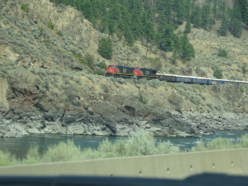 Train on the other side of the canyon