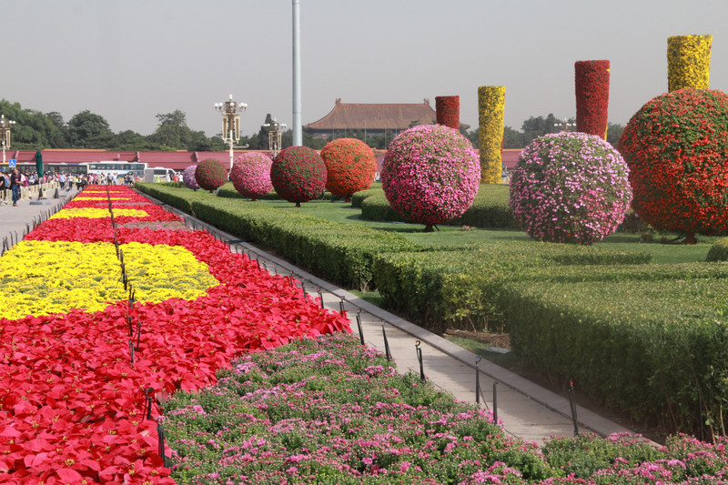 A floral arrangement in Tian'anmen Square