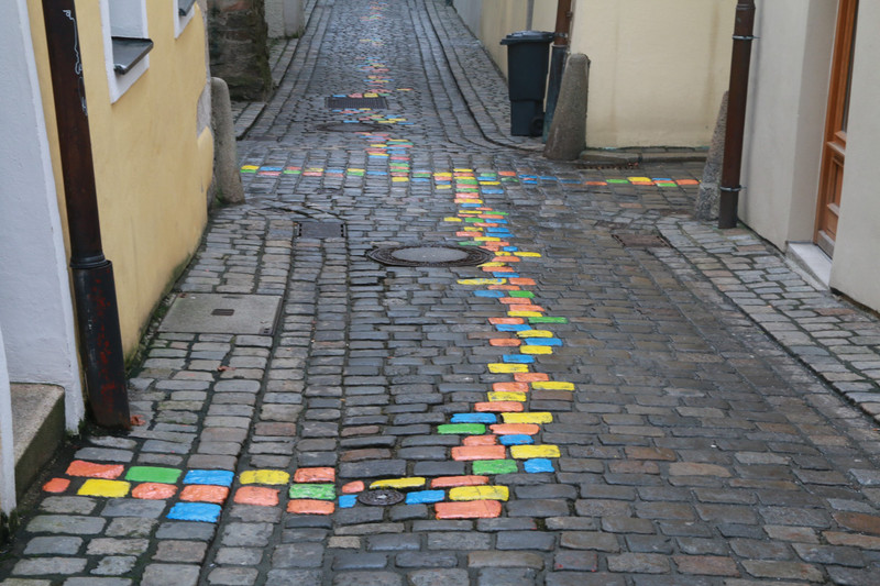 Follow the yellow, blue, orage and green brick road!