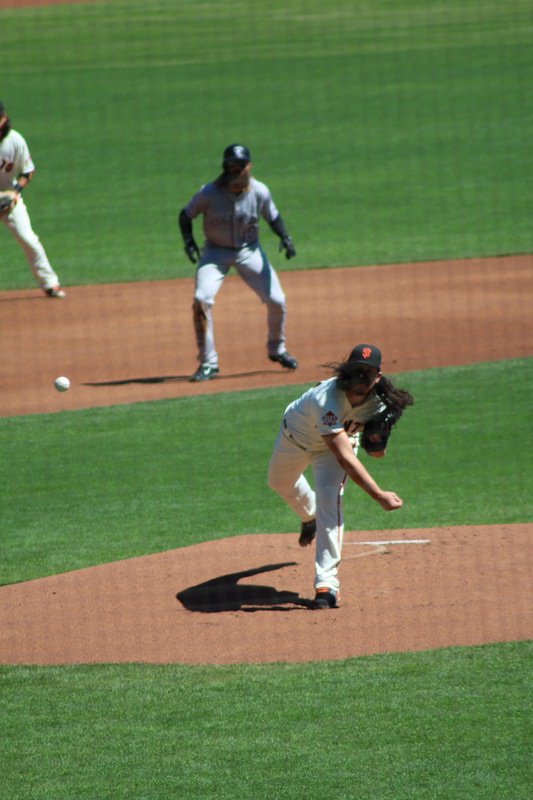 The first pitch of the day Rockies at Giants