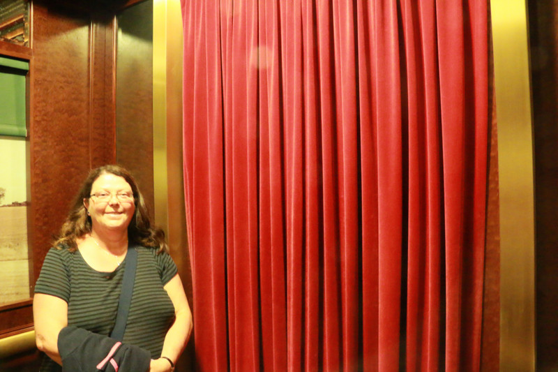 Roisin in the plush Disney elevator