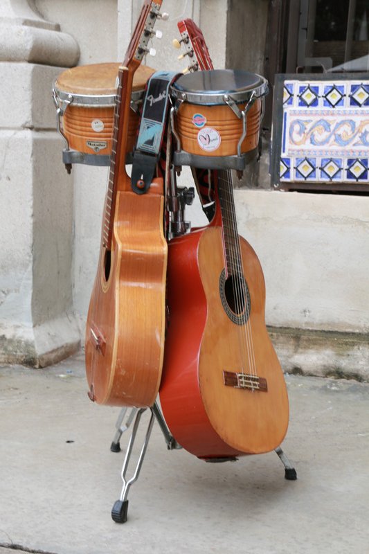 Instruments awaiting their musicians in Havana