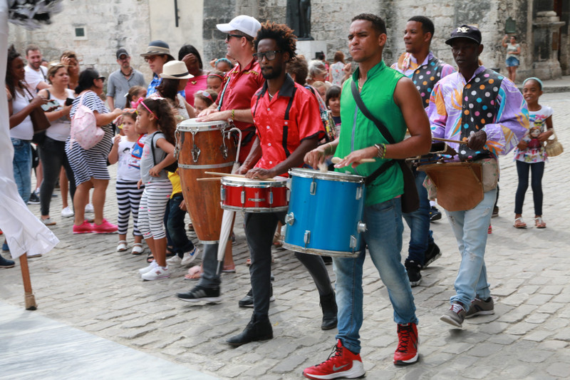 A nice drum and bongo combo walking the streets of Havana