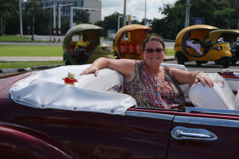 Roisin in the back of the 1951 chevy