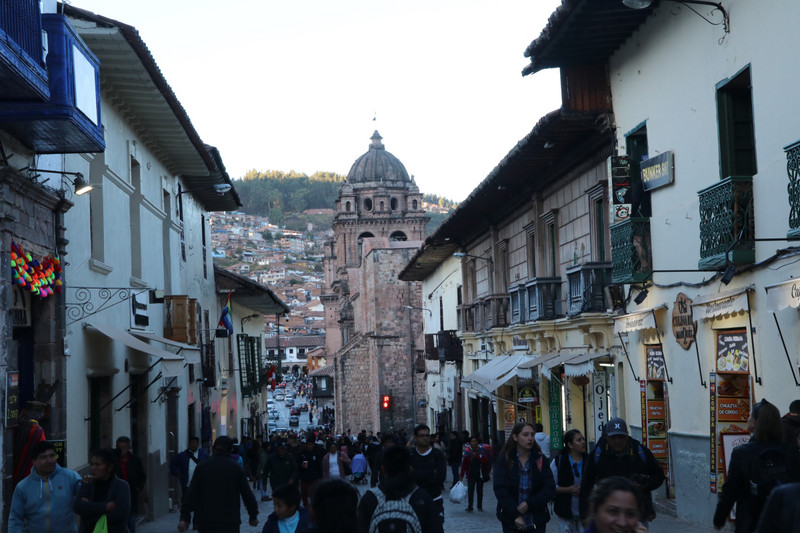 A busy shopping street in Cusco