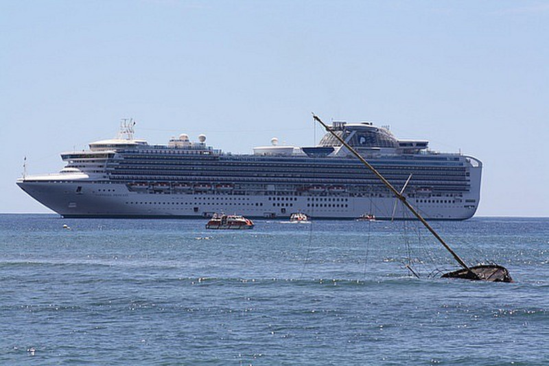 The Sapphire Princess with wreck